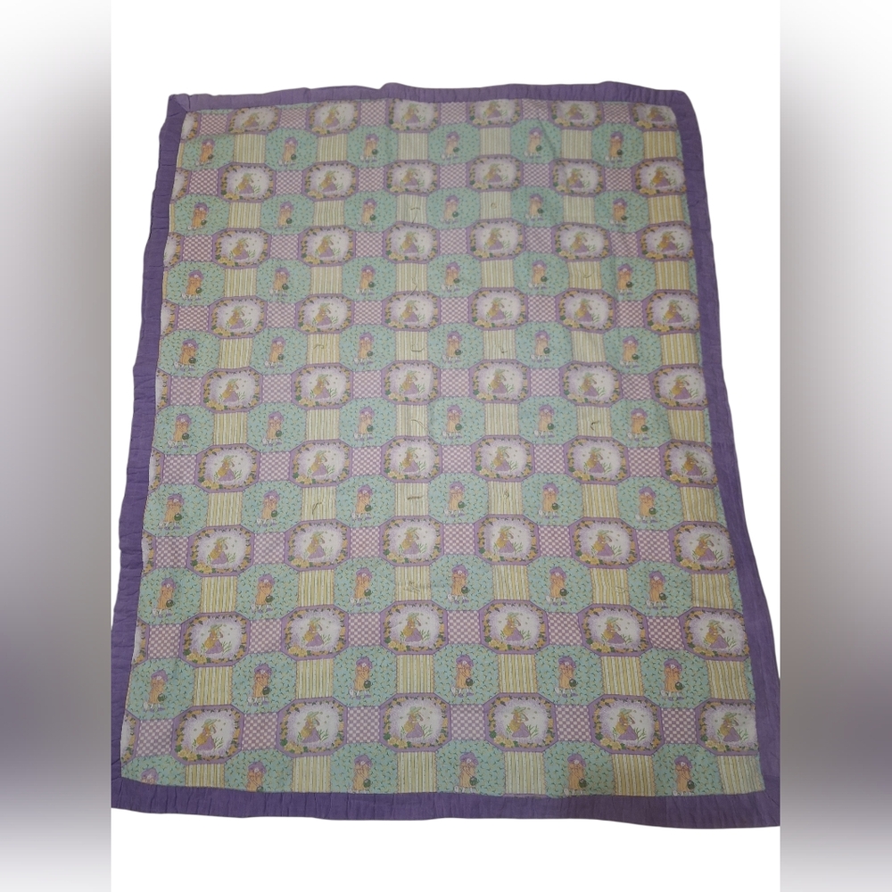 Vintage Holly Hobbie Style Cheater Quilt Blanket 52x42 Read